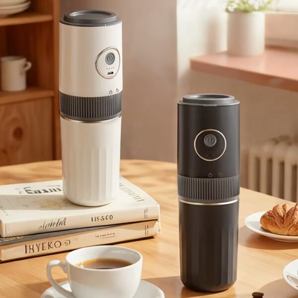 2-In-1 Mini Portable Coffee Maker with Built-In Grinder