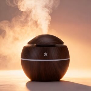 USB Mini Wood Grain Round Hollow 7-Color Ball Aroma Diffuser Humidifier