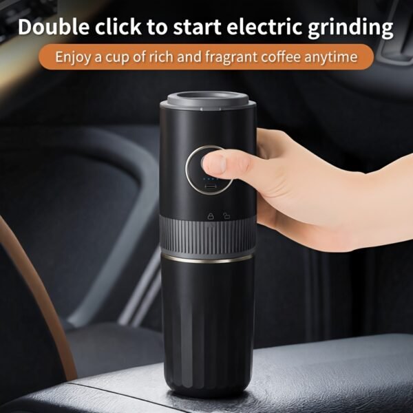 2-In-1 Mini Portable Coffee Maker with Built-In Grinder
