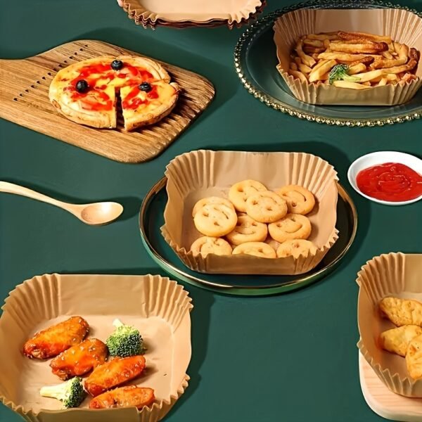 50PCS Non-Stick Air Fryer Liners - Square Paper Liners for Baking