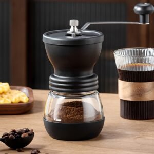 6fdda752-8f8a-4931-aedc-c4f9abb8ed7b.jpg 1pc Simple Black Practical Round Handheld Manual Coffee Grinder