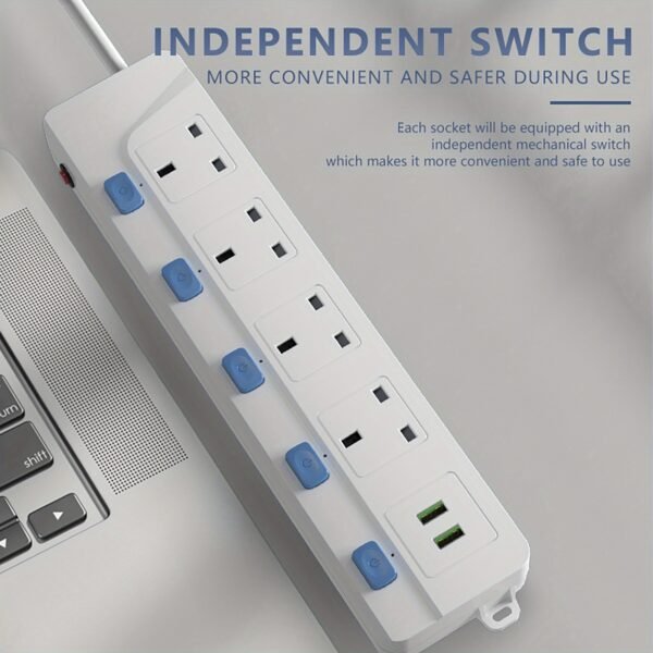Available Stock of a 4-Way Extension Lead Featuring 2 USB Ports And Individual Switches for Each Socket