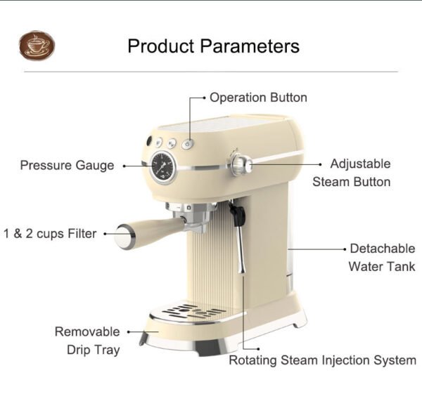 H97b7780fbbc941c99e0590ac29f82830Q.jpg Pump Retro Style Espresso Machine (with Optional Capsule Portafilter)