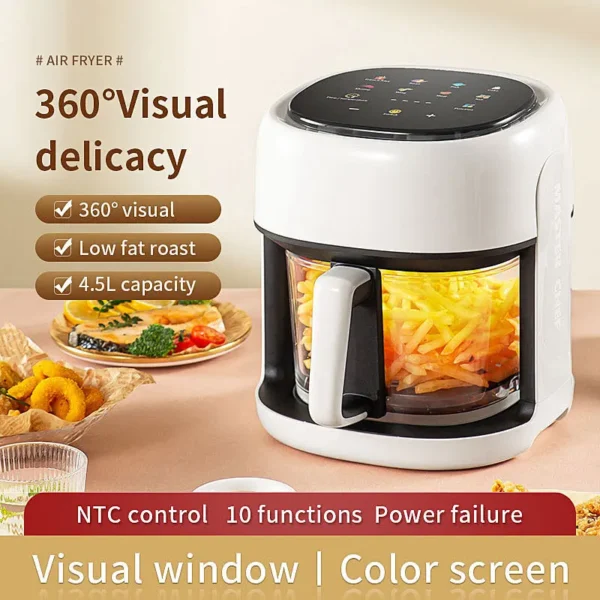 S382535d89eff4ed890caeeee666b036fJ.webp Smart 4.5L Air Fryer (360° Convection, Visual Window)