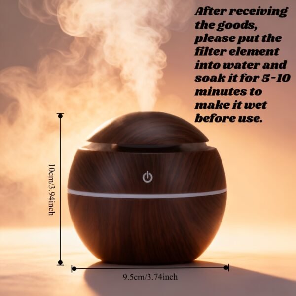 USB Mini Wood Grain Round Hollow 7-Color Ball Aroma Diffuser Humidifier
