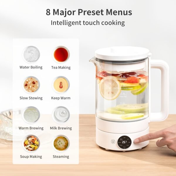 1.5L Multi-Function Health Kettle with 24-Hour Timer & Water Bath Stewing