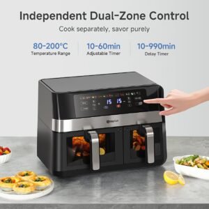 10L Dual-Basket Air Fryer (Transparent Window + LCD Display)